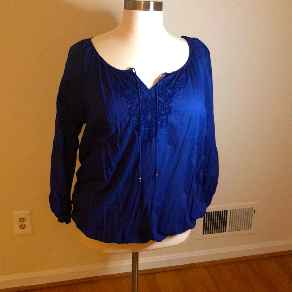 Lane Bryant 22/24 Dark Blue Cotton Bohemian style blouse with embroidery